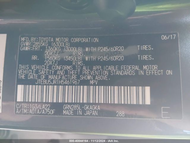 JTEBU5JR1H5461967 Toyota 4runner Limited