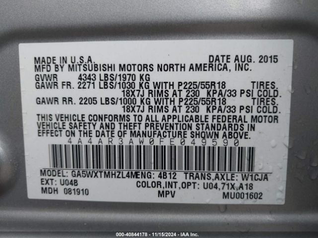 2015 MITSUBISHI OUTLANDER SPORT 4A4AR3AW0FE049590 Photo 8