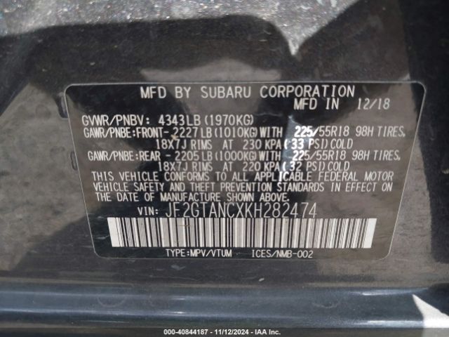 JF2GTANCXKH282474 Subaru Crosstrek 2.0i Limited