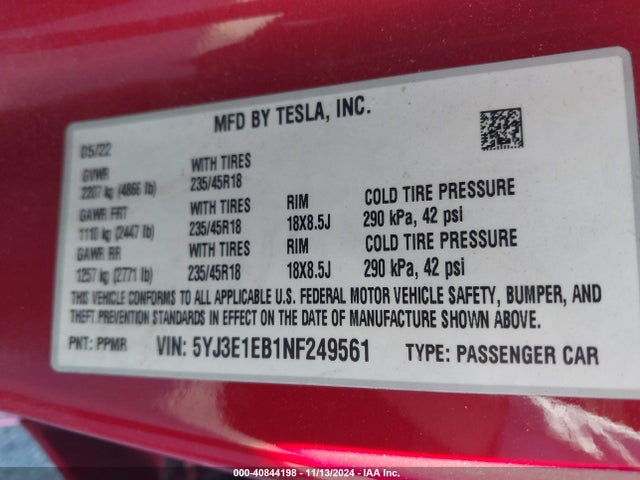 2022 TESLA MODEL 3 5YJ3E1EB1NF249561 Photo 8