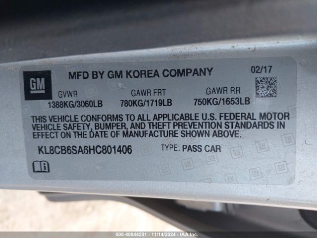 KL8CB6SA6HC801406 Chevrolet Spark Ls Cvt