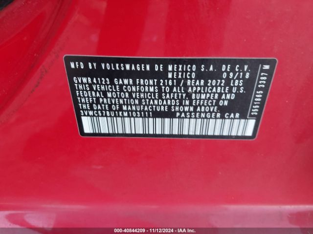 3VWC57BU1KM103111 Volkswagen Jetta 1.4t R-line/1.4t S/1.4t Se