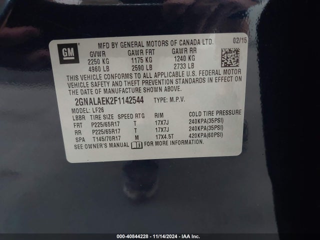 Chevrolet EQUINOX LS 2015 2GNALAEK2F1142544 Image 9
