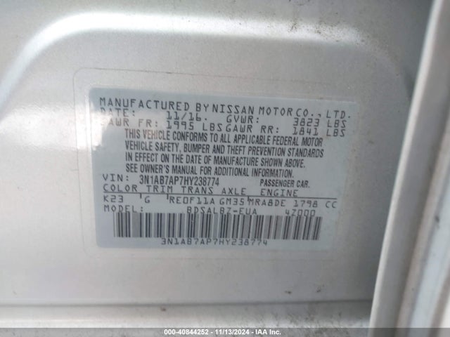 Nissan SENTRA S 2017 3N1AB7AP7HY238774 Image 9