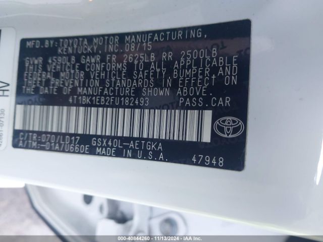 4T1BK1EB2FU182493 Toyota AVALON XLE