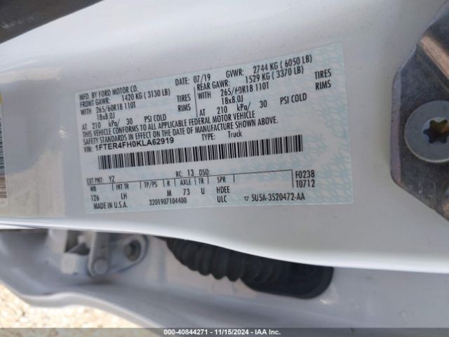 1FTER4FH0KLA62919 Ford Ranger Xlt