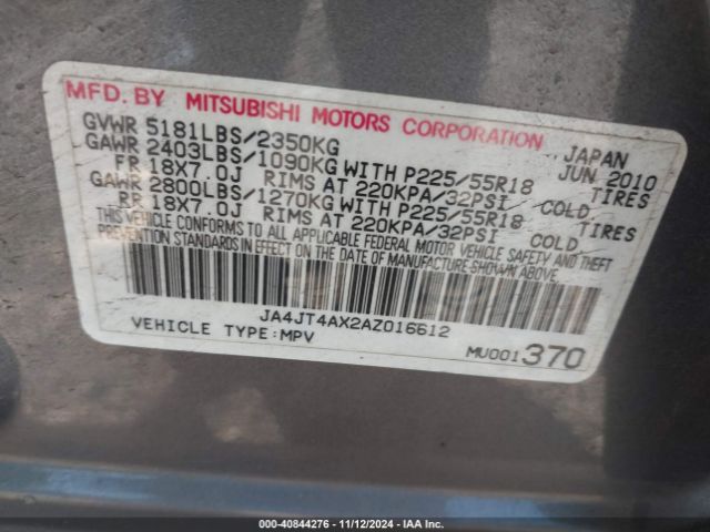 2010 MITSUBISHI OUTLANDER JA4JT4AX2AZ016612 Photo 8