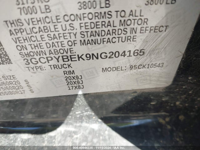 3GCPYBEK9NG204165 Chevrolet Silverado 1500 Ltd 4wd  Short Bed Custom
