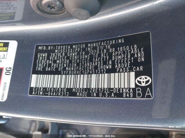 Toyota Corolla Le Plus 2016 5YFBURHE1GP451312 Image 9