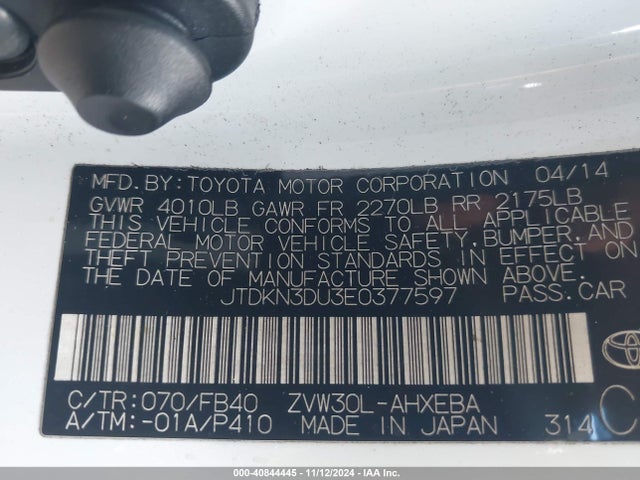 JTDKN3DU3E0377597 Toyota Prius