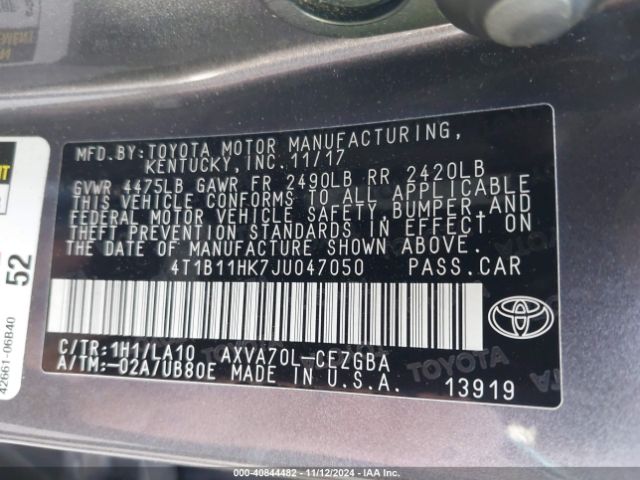 4T1B11HK7JU047050 Toyota CAMRY XLE