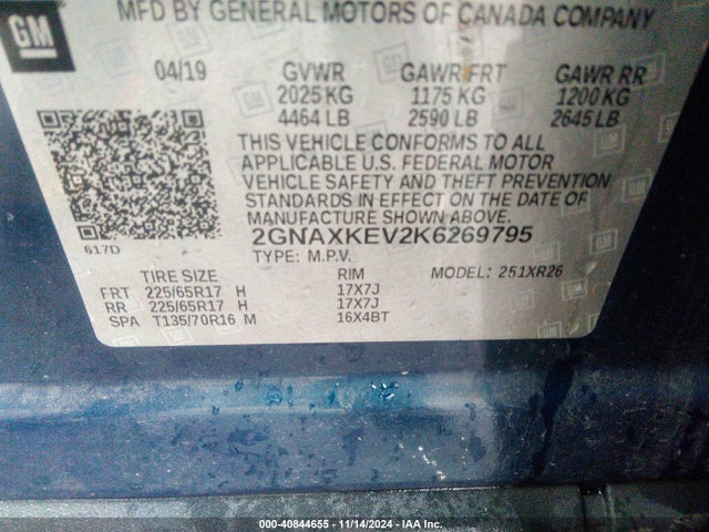 Chevrolet EQUINOX LT 2019 2GNAXKEV2K6269795 Image 9
