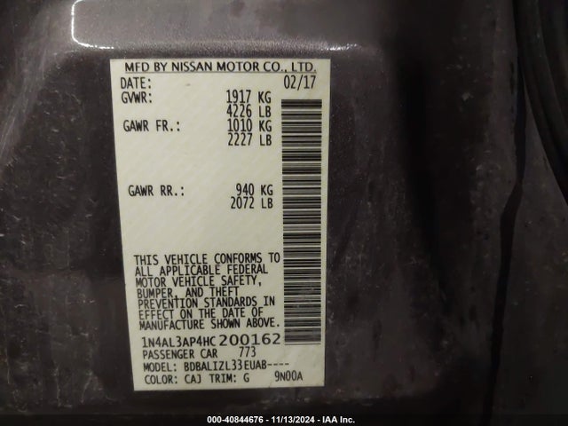 Nissan Altima 2.5 Sv 2017 1N4AL3AP4HC200162 Image 9