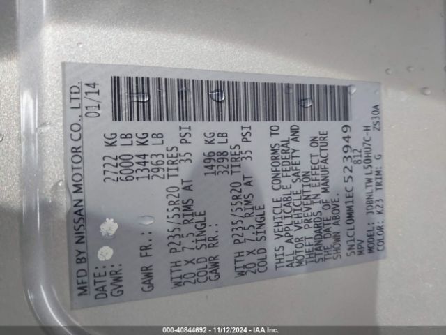 5N1CL0MM1EC523949 Infiniti Qx60 Hybrid