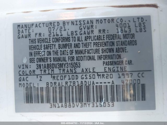 3N1AB8DV3MY315053 Nissan Sentra Sr Xtronic Cvt