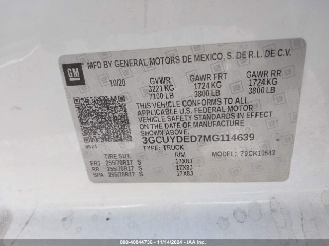 3GCUYDED7MG114639 Chevrolet Silverado 1500 4wd  Short Bed Lt