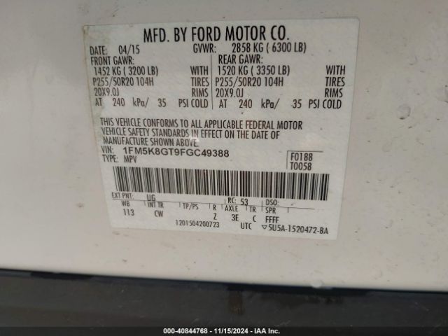 1FM5K8GT9FGC49388 Ford EXPLORER SPORT