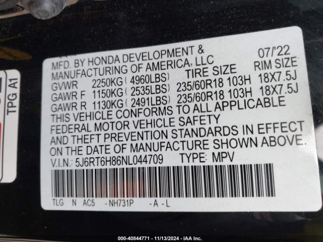 5J6RT6H86NL044709 Honda Cr-v Hybrid Ex-l
