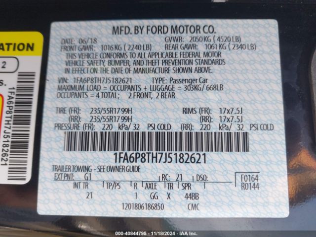 1FA6P8TH7J5182621 Ford Mustang Ecoboost