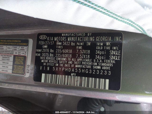 KIA Sorento 3.3l Ex 2017 5XYPHDA55HG323233 Image 9