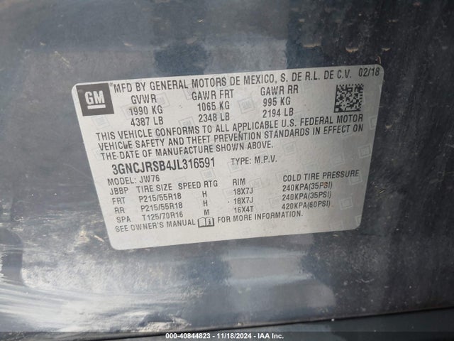 Chevrolet Trax Premier 2018 3GNCJRSB4JL316591 Image 9
