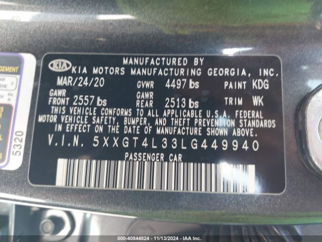 5XXGT4L33LG449940 KIA Optima Se