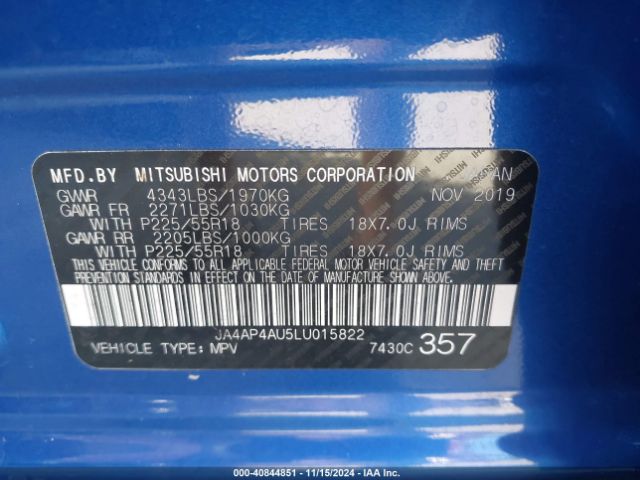 JA4AP4AU5LU015822 Mitsubishi Outlander Sport 2.0 Se