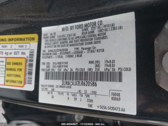 3LN6L5LU2LR620586 Lincoln Mkz Hybrid Reserve