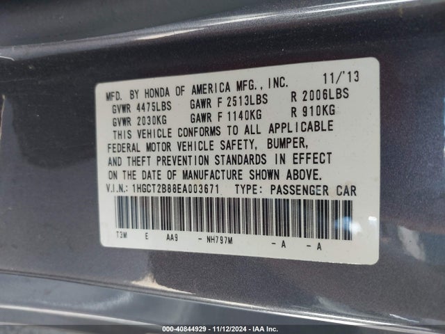 Honda Accord Ex-l V-6 2014 1HGCT2B88EA003671 Image 9