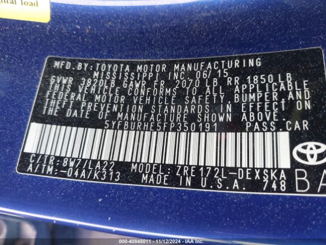 5YFBURHE5FP350191 Toyota Corolla S Premium