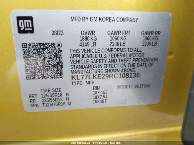 KL77LKE29RC108136 Chevrolet Trax Fwd Activ