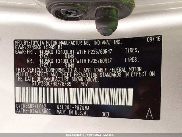 Toyota Sienna Xle 8 Passenger 2017 5TDYZ3DC7HS778769 Image 9