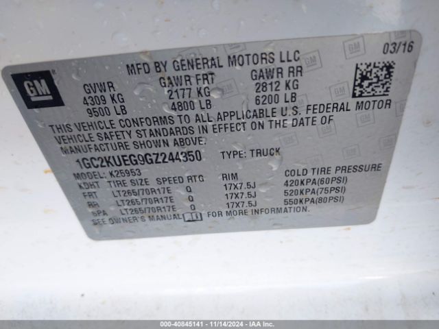 1GC2KUEG9GZ244350 Chevrolet Silverado 2500hd Wt