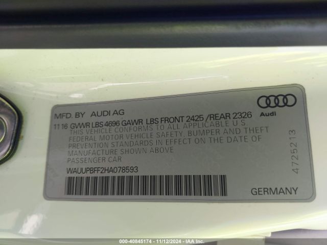 WAUUPBFF2HA078593 Audi A3 E-tron 1.4t Premium