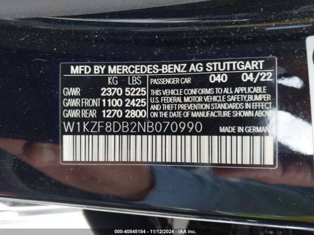 W1KZF8DB2NB070990 Mercedes-Benz E 350