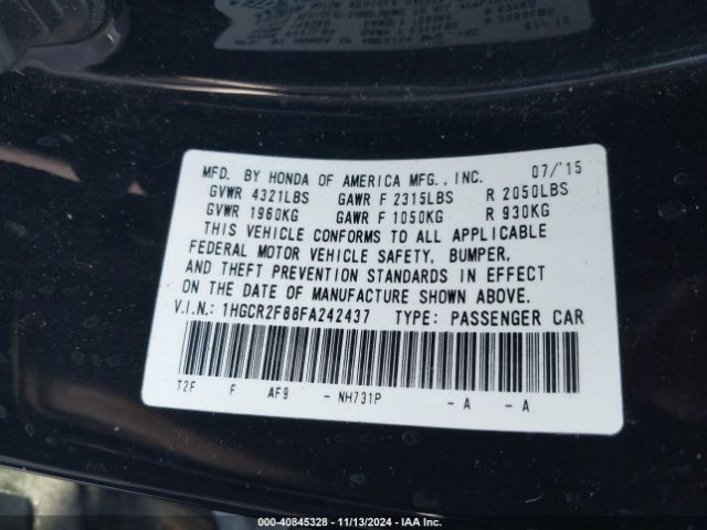 1HGCR2F88FA242437 Honda Accord Ex-l