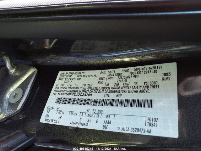 1FMCU0F78JUC24709 Ford ESCAPE S