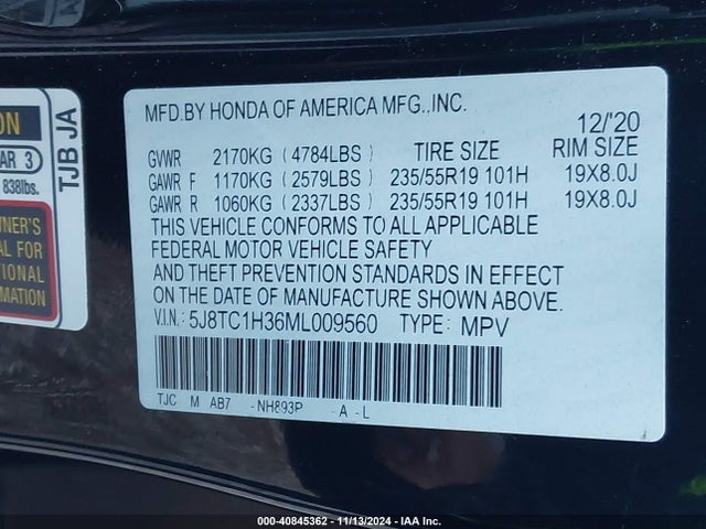 5J8TC1H36ML009560 Acura Rdx Standard