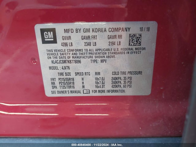 KL4CJCSM7KB778096 Buick Encore Fwd Essence
