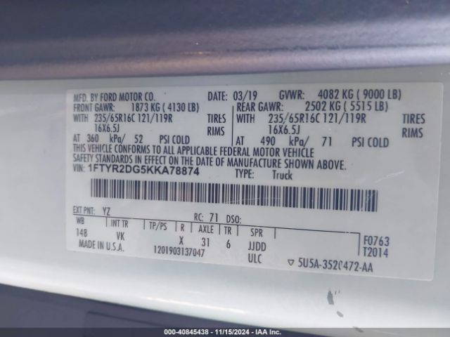 1FTYR2DG5KKA78874 Ford Transit-250