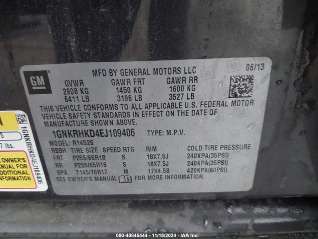 Chevrolet Traverse 2lt 2014 1GNKRHKD4EJ109406 Image 9