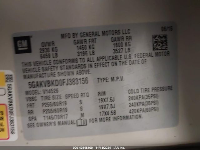 5GAKVBKD0FJ383156 Buick Enclave Leather