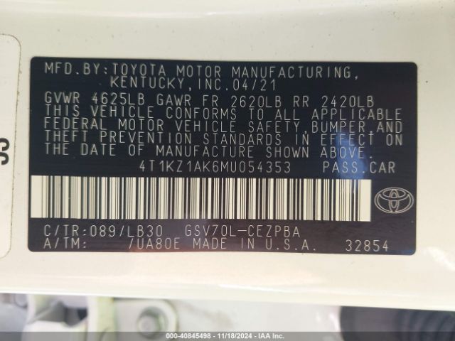 4T1KZ1AK6MU054353 Toyota Camry Xse V6