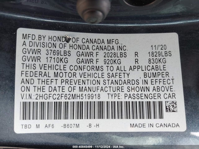 Honda Civic Lx 2021 2HGFC2F62MH519918 Image 9
