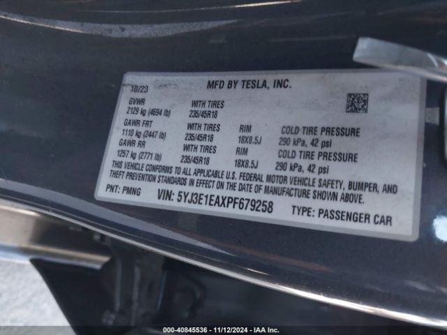 5YJ3E1EAXPF679258 Tesla Model 3 Rear-wheel Drive