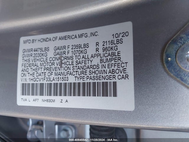 1HGCV1F33LA151503 Honda l15be