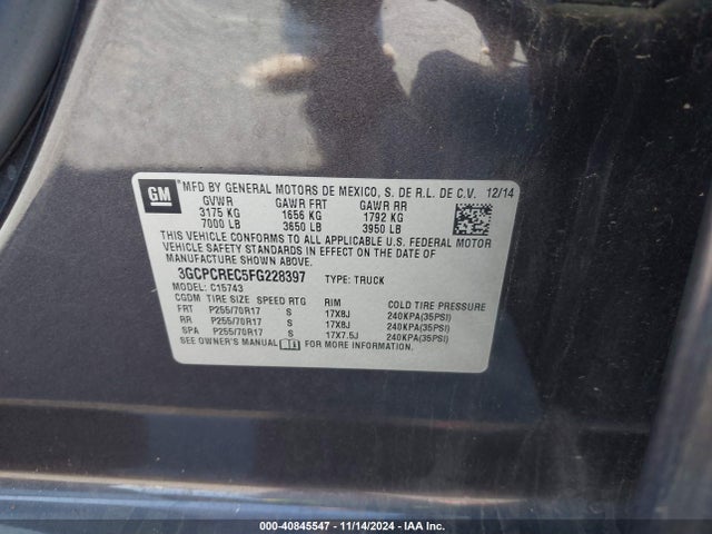 Chevrolet Silverado 1500 1lt 2015 3GCPCREC5FG228397 Image 9