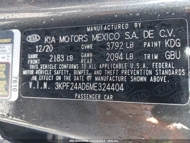 KIA Forte Lxs 2021 3KPF24AD6ME324404 Image 9