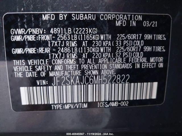 JF2SKAJC6MH522822 Subaru Forester Premium