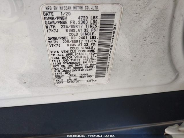 JN8AT2MV1LW139251 Nissan Rogue S Intelligent Awd
